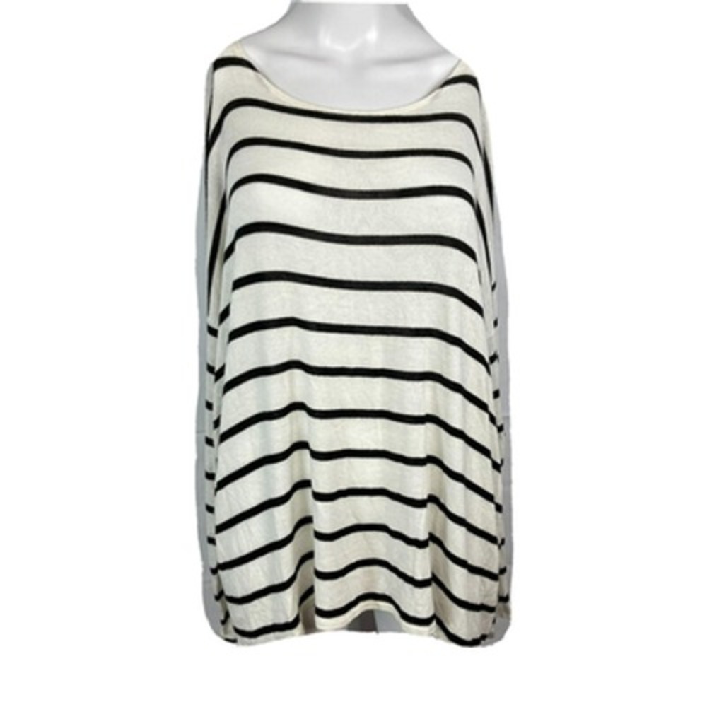 Honey Punch Sweater Womens Sz L White Black Striped Lightweight Knit Long Sleeve